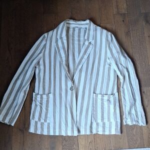 Striped Women's Blazer - Cream and Gray